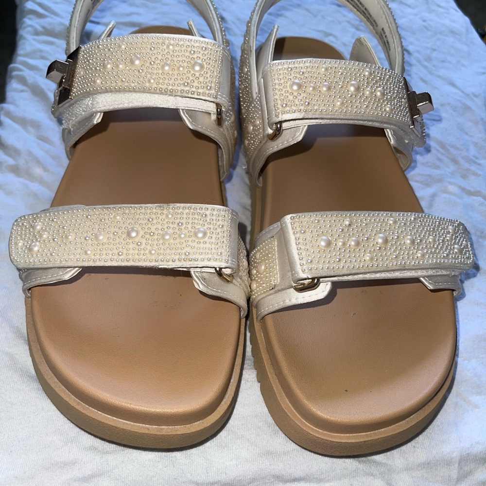 a new day Cream and Tan Sandals with Adjustable Straps